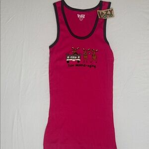 Lazy One Text Moose-aging Pink Tank Top Size Medium